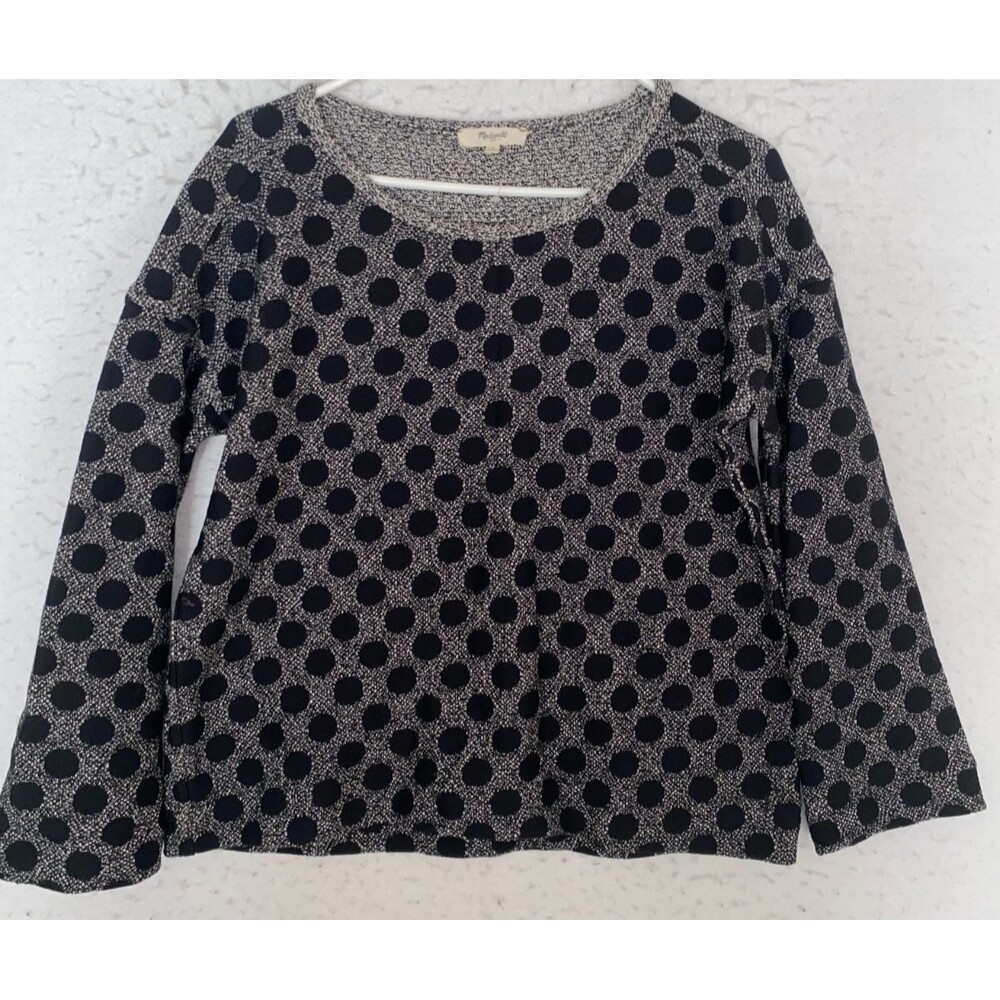 Madewell Black Polka Dot Long Sleeve Knit Top Women's Size S